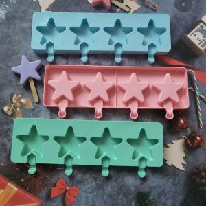 Verktyg 4 Cavities Star Ice Cream Silicone Mold Diy Cartoon Chocolate Jelly Biscuit Baking Mold Cake Decor Soap Candle Making Set Presents