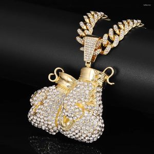 Pendant Necklaces Hip Hop Crystal Boxing Gloves Portrait Necklace Charm Bling Iced Cubic Zircon Cool Men's Rock Jewelry