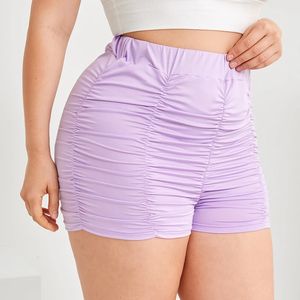 Plus Größe elastischer Taille sexy Sommer lässig geraumelt kurze, massive lila hohe dünne Biker -Shorts weiblich groß 6xl 240420