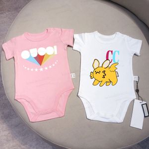 Baby Clothes 2pcs White with Pink Summer Boy/Girl Baby Bodysuit Cute Animal Printed Romper Soft Cotton Jumpsuit For Newborns Clothing