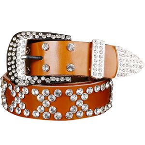 جديد قادم جميل خصم Western Cowgirl Bling Cowgirl Leather Belt Clear Rhinestone Crystak New Belts Women 282x
