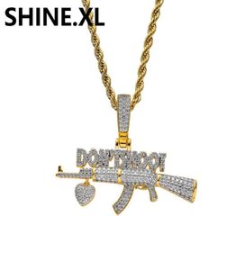 18k Gold Plated AK47 Gun Don039T Shoot Pendant Necklace Iced Out Zircon Mens Hip Hop Jewelry Gift2399359