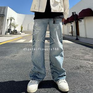 Jeans masculinos jeans calças retas de perna masculina lavou o design rasgado de calça masculina de calça masculina de jeans masculino punk punk pilhado