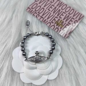 Designer New Westwood Grey Pearl Bracelet Female Classic Diamond