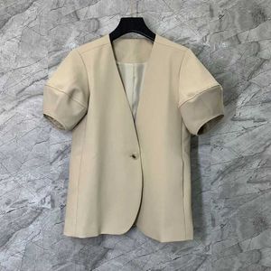 Women's Suits Blazers Korean fashion jacket womens short sleeved jacket V-neck summer chic office womens top Y2k clothing solid jacketL2405