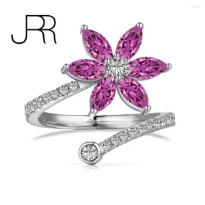 Cluster Rings JRR 925 Sterling Silver Pinky Flower Adjustable Open Diamond Wedding Bands With Bling Moissanite