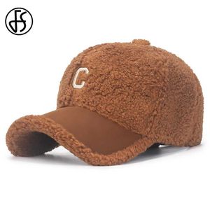 Ball Caps FS 2023 Fashion Women Winter Cap Street Lamb Wool Baseball Caps For Men Brown Gray Windproof Suede Warm Plush Trucker Hat Gorras Y240507