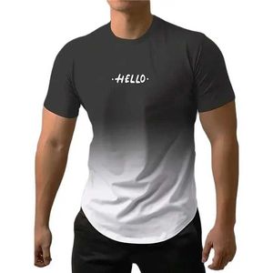 Herr t-shirts modebrev tryckt t-shirt för män kontrastgradient ha9ajuku korta slve toppar fritid o-hals träningsdräkter överdimensionerade t-shirts t240509