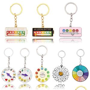 Key Rings Emotional Management Keychain My Social Battery Enamel Mood For 7 Days A Week Functional Aesthetic Keyring Gift Diy Jewelry Dh0Gs