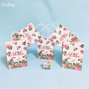 Present Wrap Stobag Hawaiian Kraft Tote Paper Bag Packaging Candy Chocolate Snack Beach Trip Game Party Baby Shower Storage Suppily