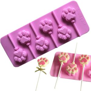 Mögel 3D Cat Dog Paw Shape Silicone Lollipop Mögel Diy Chocolate Choese Stick Baking Mögel Kök bakverk Bakeware Cake Decorating Tool