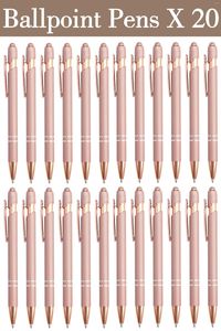 20Pcs Rose Gold Ballpoint Pens Push Action Business Office Signature School Stationery Writing Instruments