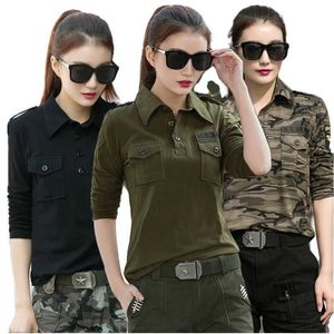 Women's T-Shirt Military camouflage long sleeved T-shirt womens loose casual clothing military uniform cotton military green T-shirt topL2405