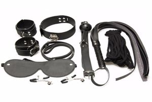 BDSM Bondage Erwachsene Spiel 7pcs Set Handschellen Gag Nippel Klemmen Peitsche Halsband Erotikspielzeug Leder Fetisch -Zurückhaltung Sexspielzeug für pathared3015652