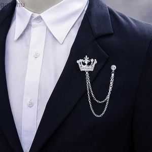 Pins Brooches Crown Brooch Korean British Style Chain Crown Brooch Set Tassel Chain Flip Collar Pin Emblem Retro Mens Accessories Wedding Banquet WX
