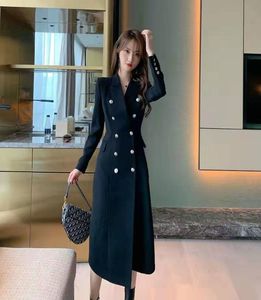 women blazer jacket luxury designer double breasted blazers long dress jackets womens fashion V neck work coat fall winter black c7540221