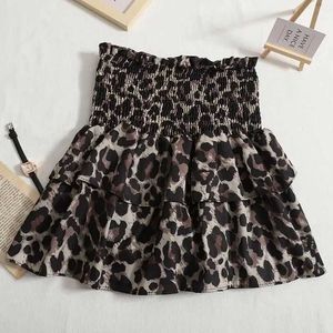 Skirts Sexy Leopard Pattern Cake Womens Skiboard 2024 Summer New Elastic High Waist Slimming Line Pleated Short Skirt Q240507