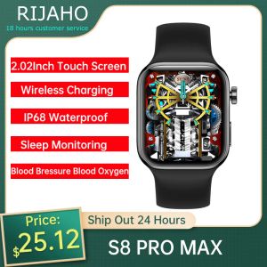 Relógios Smart Watch S8 Pro Max 2.02 '' Smartwatch para homens Mulheres com frequência cardíaca de 24 horas