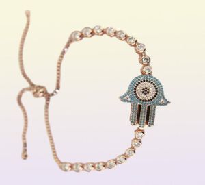 whole high quality CZ purple blue hamsa hand bracelet turkish jewelry turquoises stone tennis chain adjustable bracelets42711316795145