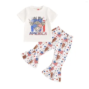 Kleidungssets Sommer Independence Day Kleinkind Baby Girl Outfit Kopfdruck Kurzarm T-Shirt Flagge Flare Hosen