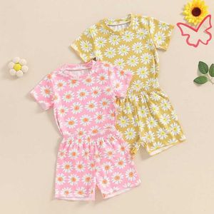 衣類セット夏の幼児服の女の女の子服の花のプリント半袖乗組員Tシャツショーツ子供H240507