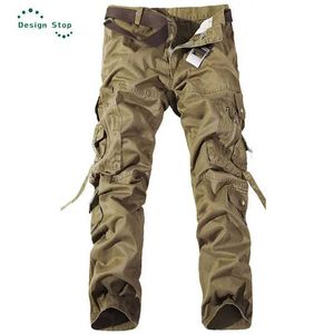 Men's Pants Mens casual military cargo long pants mens solid color cotton long pants multi pocket loose set Plus 44 without belt J240507