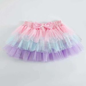 Tutu Dress Girls Prenses Sequins Yıldız Gökkuşağı Tül Tutu Etek Parti Bale Performans Çocuk Kıyafetleri D240507
