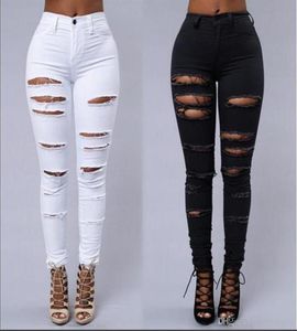 High street kvinnor mager jeans sexiga rippade hud tight jeans mode svartvit blyerts denim pants275c6335327