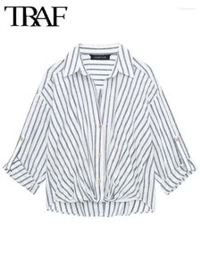 Women's Blouses 2024 Shirt Fashion Stripe Cropped Shirts For Women Long Sleeve And Vintage Woman Top