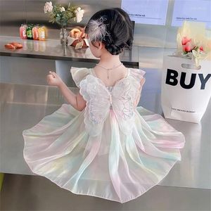 Vestidos de menina Butterfly decoração gradiente de garoto Rainbowtulle Sling Dress Vestido Vintage Gifts Birthday Party Princess