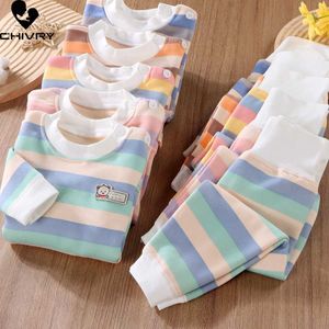 Pajamas New 2023 autumn and winter childrens pajamas baby boys and girls striped thick high waisted warm clothing set childrens pajamas and pajamasL2405