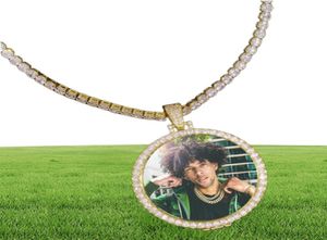 Round Po Custom Made Po Medallions Pendant Picture Necklace Tennis Chain Gold Color Cubic Zircon Men039s Hip Hop Jewelry CX206857674