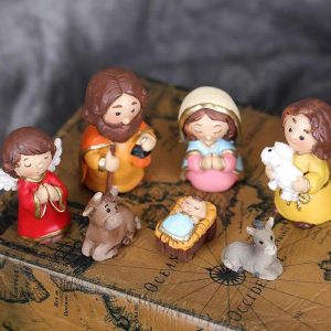 Esculturas 10pcs conjuntos de natividade para a cena de manjedoura de resina de Natal Ornamentos Jesus estatuetas definidas com a Virgin Mary Figures estátua