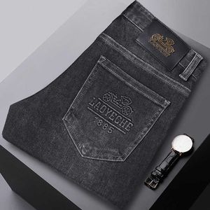 Graue rauchige Jeans für Herren trendy High-End-vielseitige Herbst- und Winterdicke dicke leichte Busins kleine geradlinige Röhre lässig gewaschene Modehosen Männer Männer