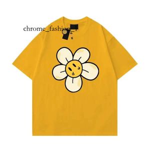 Draw -dyk skjorta Bay Shirt Men's Designer Face Summer Draw Haikyuu Women's Tee Loose Tops Round Neck Drew Hoodie Floral Hat Liten Yellow Face 174