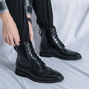 New Fashion Lace-up Motorcycle Men's Leather British Style Men Dress Martin Winter Black Business Boots