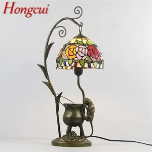 Bordslampor Hongcui Tiffany Glass Ljus Led Creative Harts Bedside Desk Lamp Flower Shape Lampshade For Home Living Room Sovrum