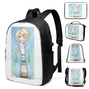 Zaino con stampa grafica divertente yoosung uSB Charge Men School Borse Women Bag Travel Laptop