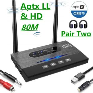 Kit 80m CSR8675 APTX Düşük Lanet HD Bluetooth 5.0 Ses Verici Alıcı SPDIF 3.5mm 3.5 AUX RCA CAR TV PC için Kablosuz Adaptör