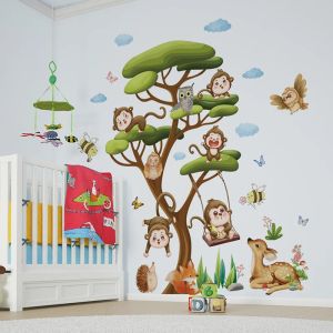 Adesivi Nuovi Biggle Jungle Animal Wall Sticker Scimmia Decali per alberi per bambini Diario per la sala giochi per la sala giochi dell'asilo