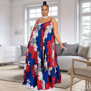 Casual Dresses L-4XL 2024 Spring Summer Plus Size Dresse African Women Clothing Halter Printing Split Loose Beach Sexig Maxi Dress