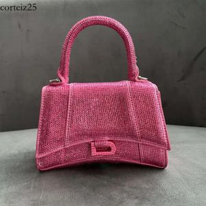 Balencig väska liten diamant timglas designer väska glisten krokodil inlagd strass tote kvinna handväska läder väska crossbody kedja rem lady koppling väskor 987