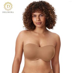 Bras Delimira Women's Plus Sizeストラップレスブラジャーフルカバレッジスムーズに目に見えない目に見えないアンダーワイヤービッグバスト