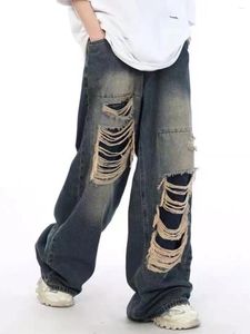 Erkek kot moda unisex yırtık y2k pantolon erkekler yıkanmış yıpranmış vintage grunge kadınlar için gotik büllü sokak kıyafetleri erkek pantolon giyim