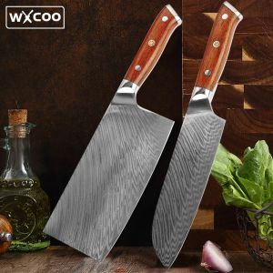 Knivar Damascus Steel Kitchen Chef Knife Slicing Meat Cleaver Butcher Hackning Fisk Vegetabiliska skär skarpa knivar Matlagning BBQ Tool