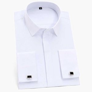 Camicie da uomo camicie maschili classici polsini francesi camicia a mosca a mosca anteriore piattaforma formale business da ufficio a lunghezza a lunghezza da ufficio camicie bianche d240507