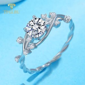 Cluster Rings TFGLBU Shine 1/2CT Excellent Cut Moissanite 925 Sterling Sliver Ring For Women Vines Proposal Band Valentine's Day Gift