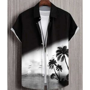 Men's Polos Hawaiian mens 3D gradient printed loose oversized shirt and top high-quality mens clothing beach party sweaterL2405