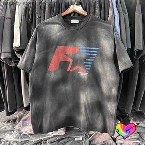 メンズTシャツ2024ファーアーカイブスターTメンメンズレトロブラックTシャツヴィンテージトップが洗浄されたショートセブH240507