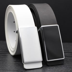 Stylish white and black leather strap man Korean edition trendy youth simple and smooth casual belt male free shipping 3490